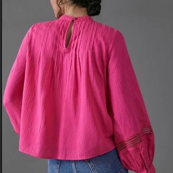 Anthropologie Harmony Hot Pink Lace Embroidered Blouse Size Small - Picture 3 of 14